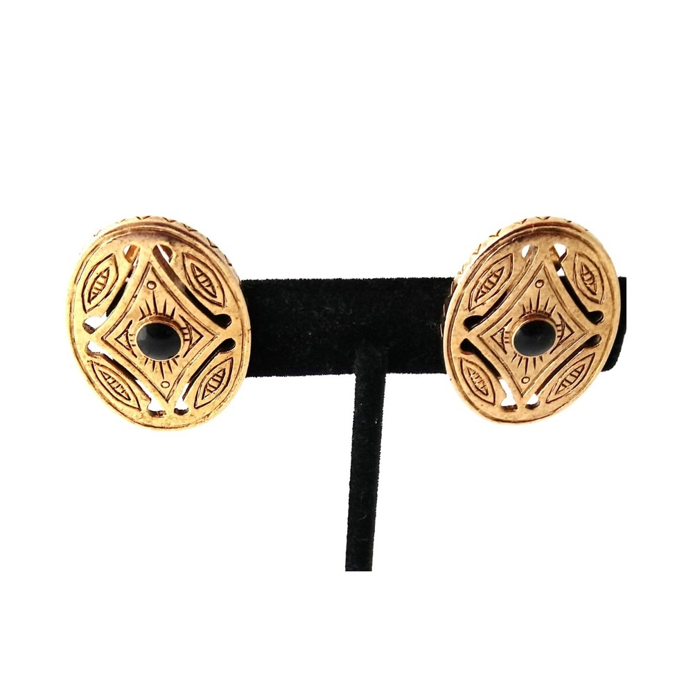 Liz Clairborne Gold Tone Earrings with Black Accent Clip On